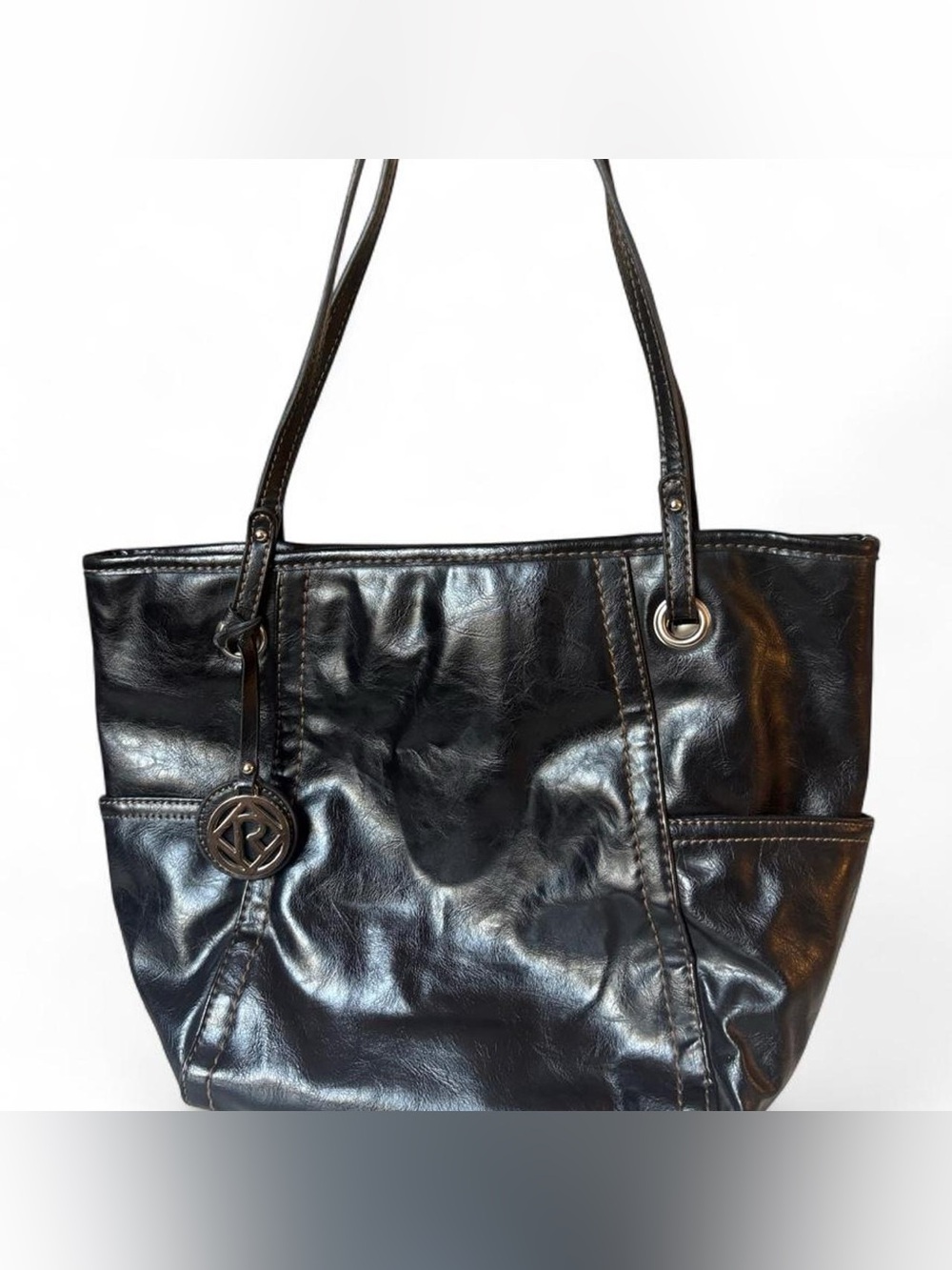 Y2K Relic Black Faux Leather Purse with Logo Charm